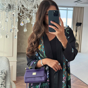 Elegante Vestido Árabe Modesto para <span class=keywords><strong>Mujer</strong></span>, Estampado Floral, Manga Larga, Holgado, de Poliéster, Abaya Marroquí, Traje Musulmán para Fiesta - Product Image 2