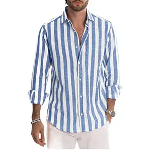 Chemise à rayures pour hommes, top décontracté et confortable, vente en gros, LOGO personnalisé, boutons, chemises de haute qualité