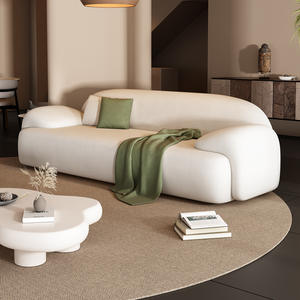 Divano Componibile Moderno Color Crema, <span class=keywords><strong>Design</strong></span> Minimalista con Struttura in Legno e Imbottitura in Tessuto e Spugna per Appartamenti, Hotel e Soggiorni - Product Image 4