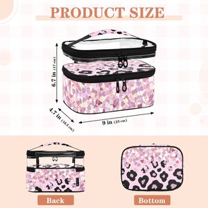 Estuche Cosmético con Estampado de Leopardo Rosa, Cierre de Cremallera con Diseño de Lentejuelas, Asa Suave, Capacidad Media, PVC, Bolsa de Maquillaje de Doble Capa - Product Image 3