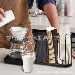 ชั้นวางแก้วกาแฟพร้อมฝาปิดที่ใส่หลอดสำหรับใช้บนเดสก์ท็อป ที่จัดระเบียบโลหะทนทาน สีน้ำตาล รูปทรงสี่เหลี่ยม - Product Image 3