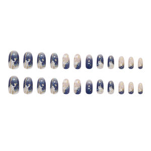 <span class=keywords><strong>Faux</strong></span> <span class=keywords><strong>ongles</strong></span> complets style français, transparents, bleu dégradé, motif ciel étoilé, en ABS, amovibles, à presser, OEM - Product Image 5