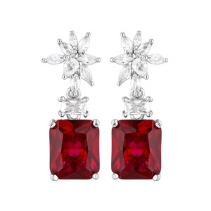 Fashion Jewelry Eco-friendly Copper Princess Square Cut 10*12mm Red Zircon Latest Simple Drop <b>Earrings</b> for Office Wear - Product Image 1