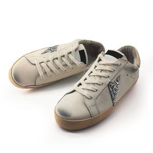 Scarpe da Donna di Alta Qualità GG in Pelle Genuina con Cristalli <span class=keywords><strong>Argento</strong></span>, Suola in Gomma, Sneakers e Mocassini con Tacco a Stella - Product Image 1