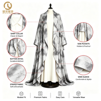 Fabricant de vêtements musulmans en marque blanche, ODM personnalisé, robe Abaya ouverte tie-dye en tissu texturé, tenue modeste contemporaine