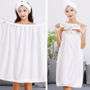 Falda de vestido de toalla de baño de lana Coral con lazo para mujer, turbante de pelo seco mágico y Diadema, 3 piezas por juego, novedad de <span class=keywords><strong>2022</strong></span> - Product Image 6