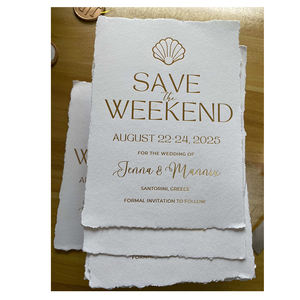Venta al por mayor personalizado hecho a mano borde cubierto papel algodón trapo oro impresión Boda Invitaciones De boda De lujo - Product Image 1