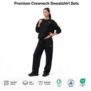 Conjunto de Sudadera Premium para Mujer Charlo, 2 Piezas, Felpa, Manga Larga, Color Negro Sólido, Casual, para Todas las Temporadas, Corte Holgado, OEM ODM - Product Image 1