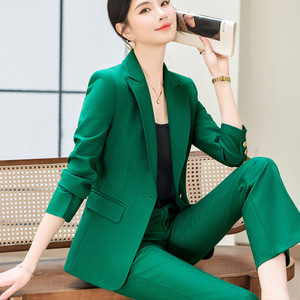 Women's Suit Set Solid Color Long Sleeve Professional Work Wear Spring Autumn Elegant European Style Two Piece Outfit - Product Image 3