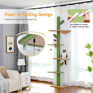 Kinghon Unique 5 <b>Level</b> Cat Climbing Tower Cactus Ceiling Cat Tree Tower with Adjustable Height with Cozy Hammock - Product Image 4