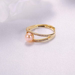 Bague Ajustable Luxe Léger avec Incrustation de Perles, Zircon et Diamant, Style Éternité Tendance, Bague d'Index en Perle d'Eau Douce - Product Image 4