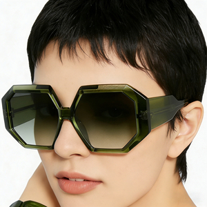 แว่นกันแดดโลโก้แบบกำหนดเองปี 2026 แว่นกันแดดทรงหกเหลี่ยมขนาดใหญ่พิเศษสำหรับผู้ชาย กรอบอะซิเตทคุณภาพพรีเมียม - Product Image 1