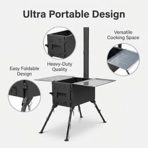 Poêle à bois portable <span class=keywords><strong>de</strong></span> haute qualité pour le camping, le barbecue, la pêche - Poêle <span class=keywords><strong>de</strong></span> tente pliable en acier inoxydable pour les rassemblements en plein air - Product Image 2