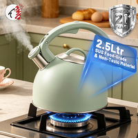 Bouilloire sifflante automatique en acier inoxydable de 2,5 L, de qualité alimentaire, non toxique, compatible induction, gaz et électrique, en céramique