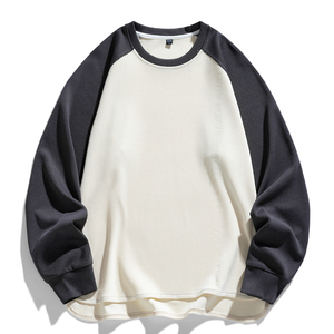 Customized <b>log</b> spliced round neck shoulder sweater casual and loose wearing a long-sleeved shirt with contrast and off-shoulder - Product Image 5