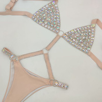 Haut de bikini exotique sexy une pièce en polyester avec diamant pour femmes vêtements de danse body taille basse pantalon maillot de bain