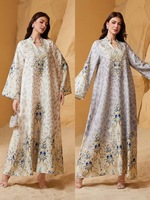 Robe Abaya Élégante et Respirante pour Femmes Musulmanes 2026, en Polyester, Style Vintage, Imprimé Aïd, Strass, Manches Larges Brodé, Longue