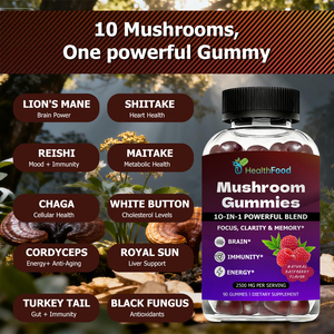Gummies aux champignons de haute qualité avec champignons Chaga pour une meilleure concentration et une meilleure mémoire, Gummies aux champignons 10-en-1 - Product Image 3