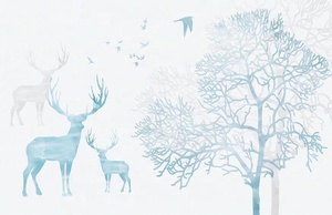 <span class=keywords><strong>Navidad</strong></span> abstracto nieve alce bosque pájaro árbol Diseño impresión personalizada alta calidad tela pared Mural - Product Image 5