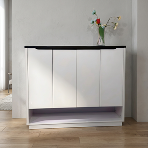 Meuble à chaussures autoportant moderne avec porte ventilée, console de rangement en plastique gris pour salon, mobilier de maison - Product Image 2