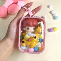 Mini sac portable porte-clés en PVC transparent, pochette de rangement pour poupées, pochette de présentation transparente à fermeture éclair colorée, sac pour pièces de monnaie et petits objets avec porte-clés