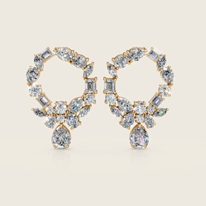 Pendientes de aro de diamantes multicorte con una combinación brillante de diamantes redondos de corte princesa y marquesa - Product Image 4