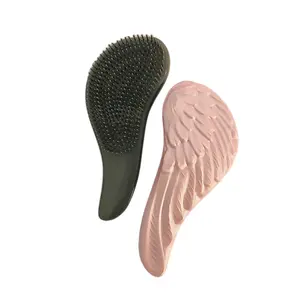 Toptan özel Logo melek kanatları taşınabilir Detangling masaj plastik saç fırçası tarak