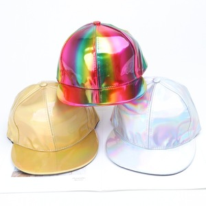 Pu Rainbow Snapback Cap Iridescent <b>Flat</b> Brim Fashion <b>Hat</b> For Adults Casual Wear - Product Image 2