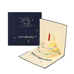 Grosir 3D Pop Up kartu ucapan ulang tahun Auto Play musik hangat lampu LED kue ulang tahun kartu hadiah dengan musik