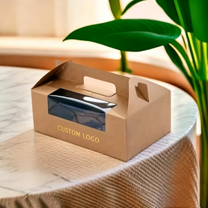 Boîte à pâtisserie en papier kraft écologique avec fenêtre transparente et poignée, logo personnalisable, emballage alimentaire pour boulangeries et confiseries - Product Image 1