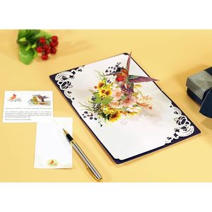 Carte de vœux pop-up 3D avec colibris et fleurs, finition vernie mate, pour la fête des mères - Product Image 3