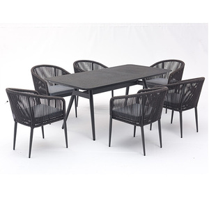 Set da Pranzo con <span class=keywords><strong>Sedie</strong></span> e Tavolo da Esterno <span class=keywords><strong>per</strong></span> Ristorante Bistrot e <span class=keywords><strong>Giardino</strong></span> <span class=keywords><strong>in</strong></span> <span class=keywords><strong>Alluminio</strong></span> e Intreccio di Corda Impermeabile - Product Image 4