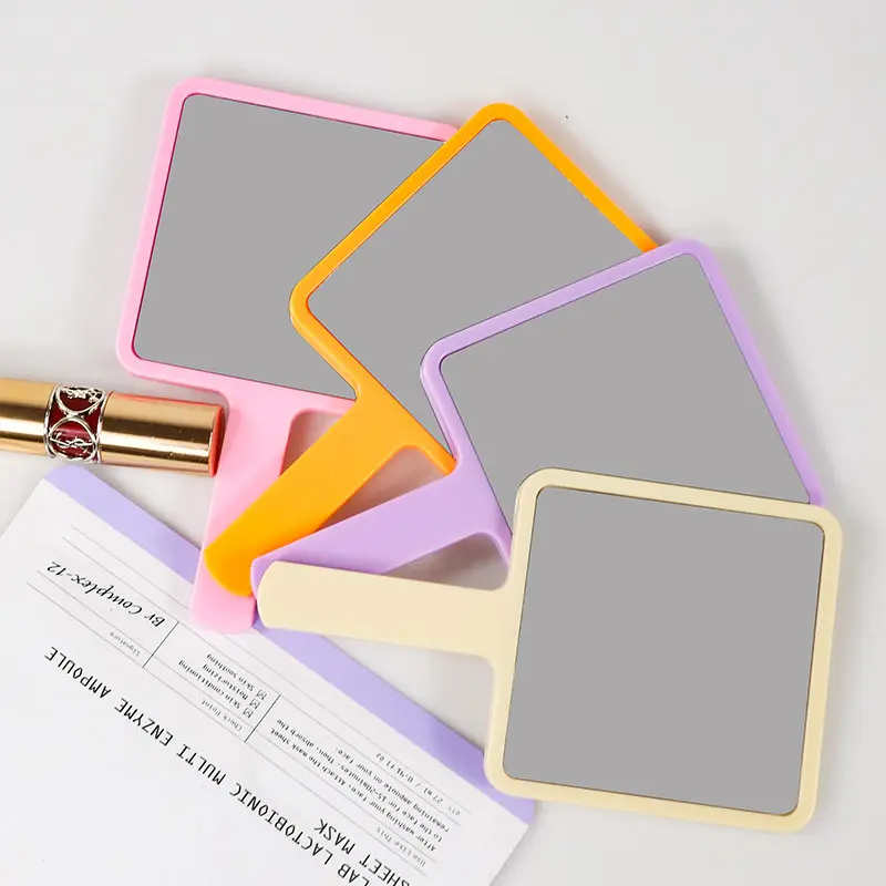 Private Label LOGO ABS Plastic Small Compact Handheld Square Makeup Mirror Custom Cosmetic Hand Mirror