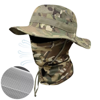Boonie topi masker wajah penuh, topi Balaclava dengan pinggiran lebar pelindung matahari untuk pria wanita, memancing, mendaki gunung, berkemah
