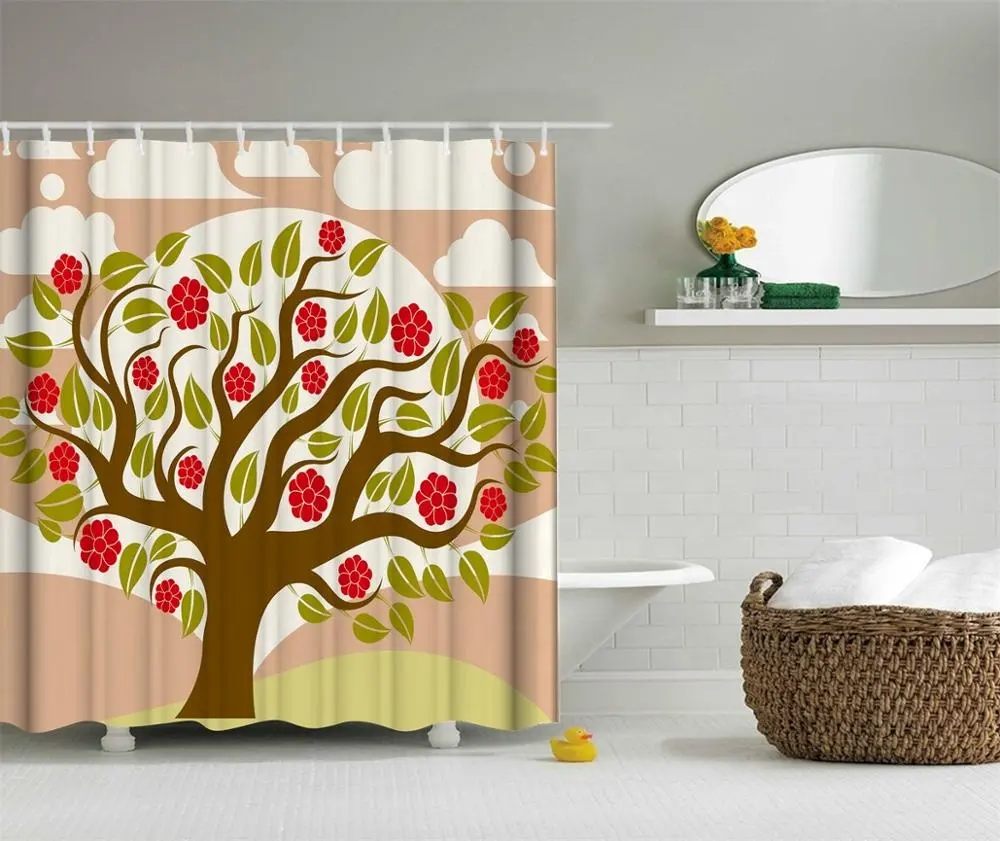 Wholesale low MOQ Bathroom 3d printed tree shower curtain