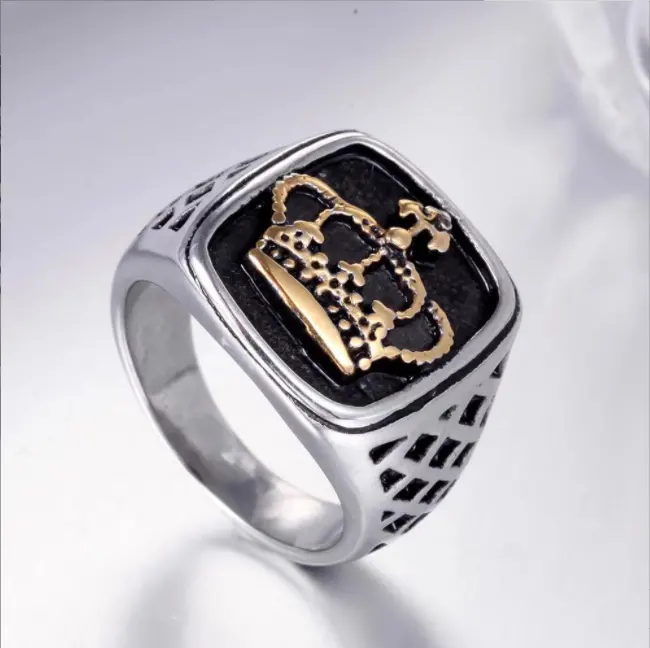 Модное мужское кольцо из нержавеющей стали в стиле панк ювелирные изделия на заказ винтажное позолоченное кольцо с короной для мужчин