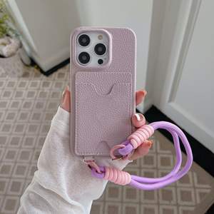 Coque de téléphone élégante en cuir PU avec fente pour carte et lanière, housse de téléphone antichoc pour iPhone 17 16 15 14 <span class=keywords><strong>13</strong></span> 12 Pro Max Plus - Product Image 6