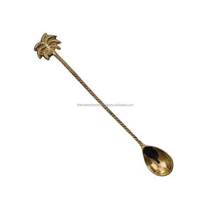 Latón dorado brillante Oro Pulido Mango largo hecho a mano Barra Cuchara Diseño de ramita Cubiertos Barra Cuchara - Product Image 4