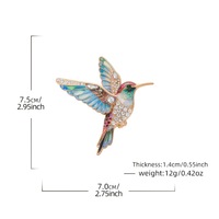 Broche Colibri Vintage Émaillée Incrustée de Strass, Épingle de Revers en Alliage de Luxe avec Cristal en Forme d'Oiseau pour Robe, Manteau et Accessoires