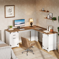 Bureau de direction, table de bureau, mobilier de bureau avec prises électriques, ports USB et Type-C, tiroir à dossiers et armoire réglable