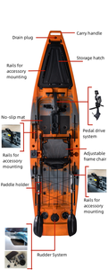 Kayak individual profesional LSF de 3.81 m de HDPE para pesca con asiento trasero de aluminio mejorado - Product Image 2