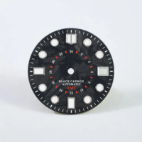 Cadran de montre en fibre de carbone 28,5 mm avec logo de marque personnalisé, index MM, GMT BGW9 C3 luminescent pour cadran de montre NH34 GMT, fabricant de pièces de cadran.