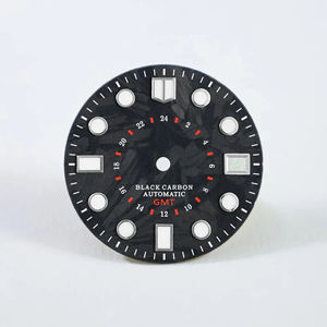 Logotipo de marca personalizado, esfera de fibra de carbono de 28,5 mm, índice MM, <span class=keywords><strong>GMT</strong></span> BGW9 C3 luminoso para esferas de reloj NH34 <span class=keywords><strong>GMT</strong></span>, fabricante de piezas para esferas de reloj. - Product Image 2