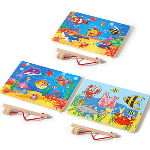 Juego de pesca de madera para niños pequeños de 0 a 3 años, juguete educativo de rompecabezas de animales marinos - Product Image 5