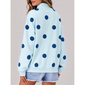 Sweat-shirt personnalisé pour femme en tricot à pois, col montant, manches longues, coupe ample, style Y2K, tenue de mode automne - Product Image 4
