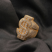 Bague Cocktail en Argent 925 Plaqué Or avec Moissanite VVS Couleur D, Motif Dollar, pour Hommes Style Hip Hop (Sertissage Pavé)
