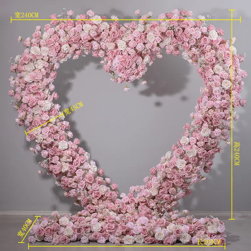 Pink Heart Shape Flower Arch With Stand Artificial Rose Flower Backdrop Wedding Stage Decoration Heart Flower Arch