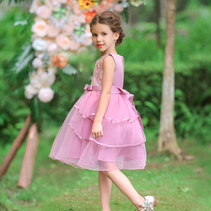 Girls' Princess Dress Pink Tulle A-Line O-Neck Flower Girl Birthday Party Outfit - Product Image 4