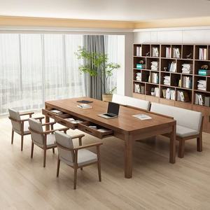Table de conférence en bois massif, bureau long pour réunions avec tiroirs pour 6 personnes - Product Image 2