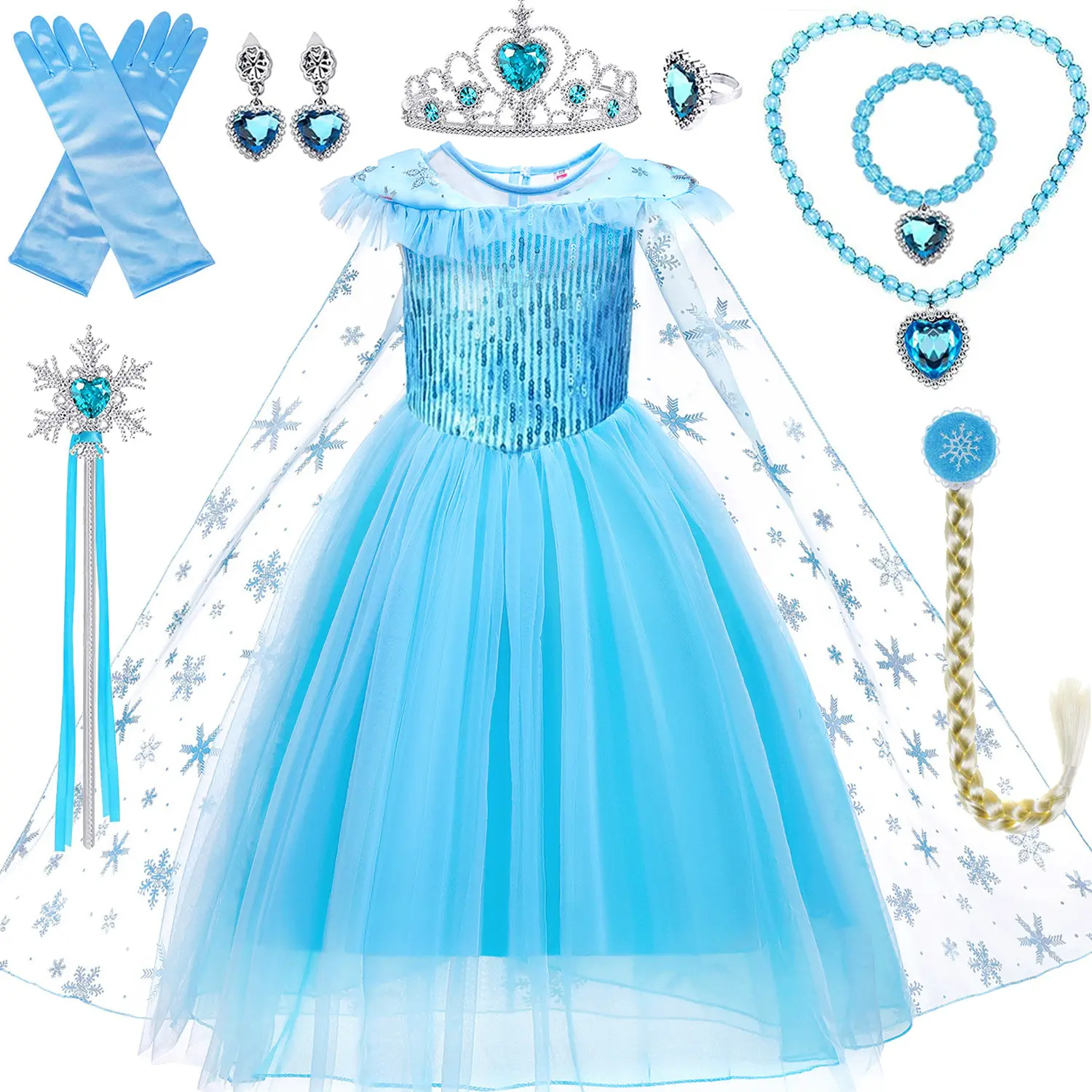 Vestido infantil de renda azul para filme online 2024, fantasia de Halloween para meninas, vestido de Elsa e acessórios de tiara, princesa cosplay, curto de Halloween, ideal para crianças